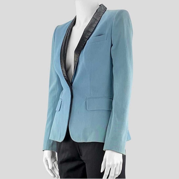 A. L. C. Light Blue and Black Leather Blazer - P - Picture 3 of 3